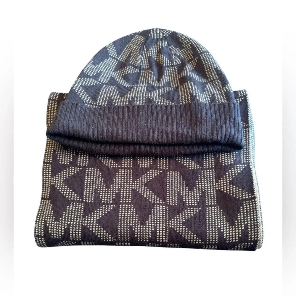 Michael Kors Brown Logo Scarf and Hat set